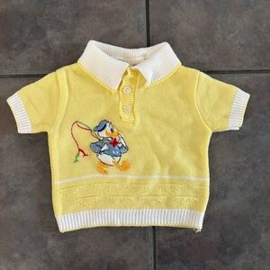 Vtg Miniature In Fashion Baby Embroidery Polo Sweater With Donald Duck Size 6-9m